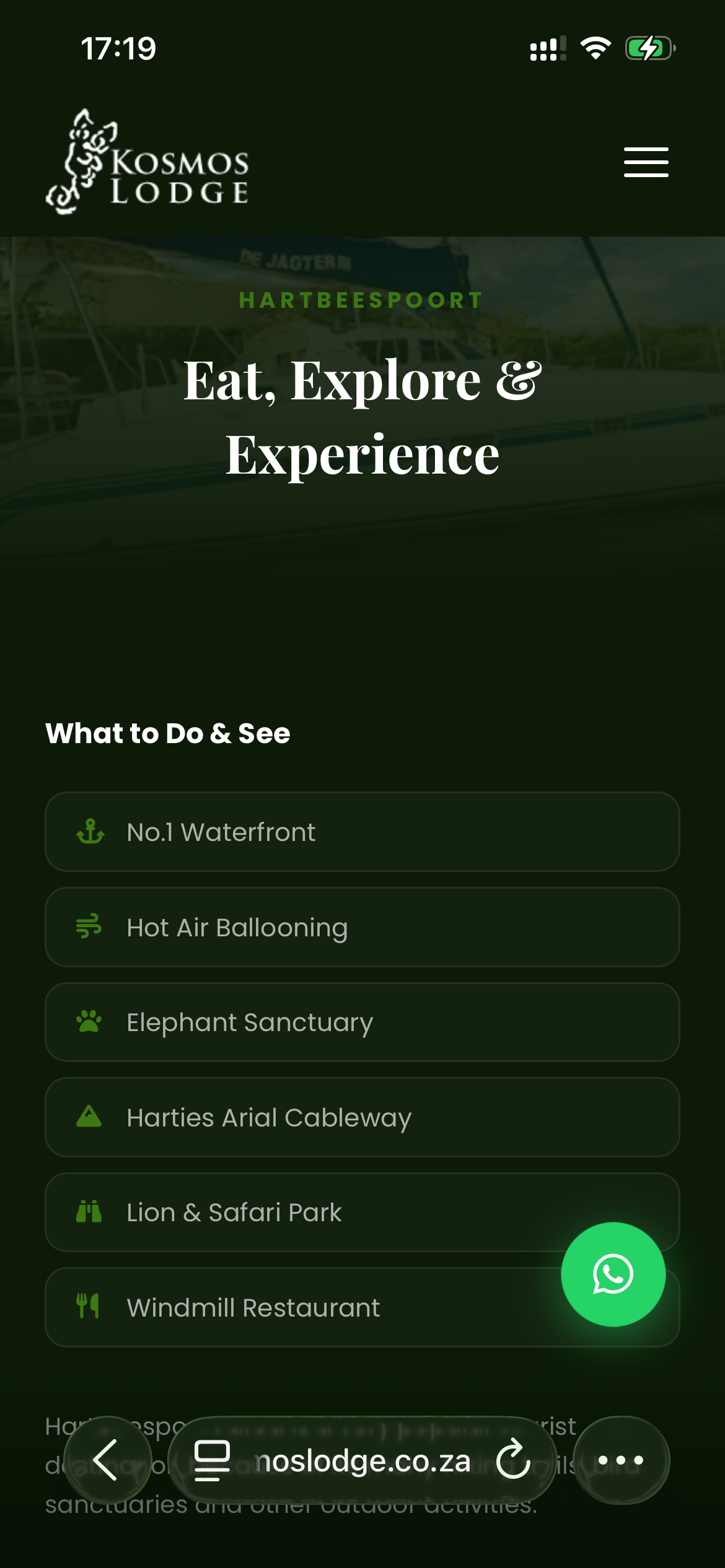 Attractions list — mobile view