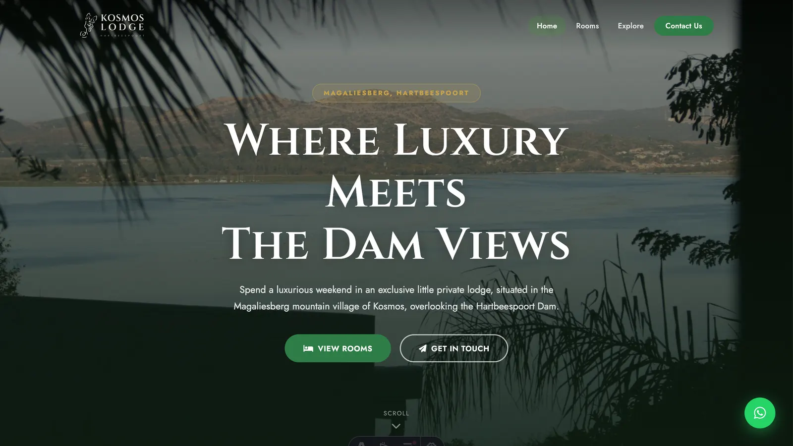 Kosmos Lodge website by Clevex — Kosmos Lodge homepage — where luxury meets the dam views